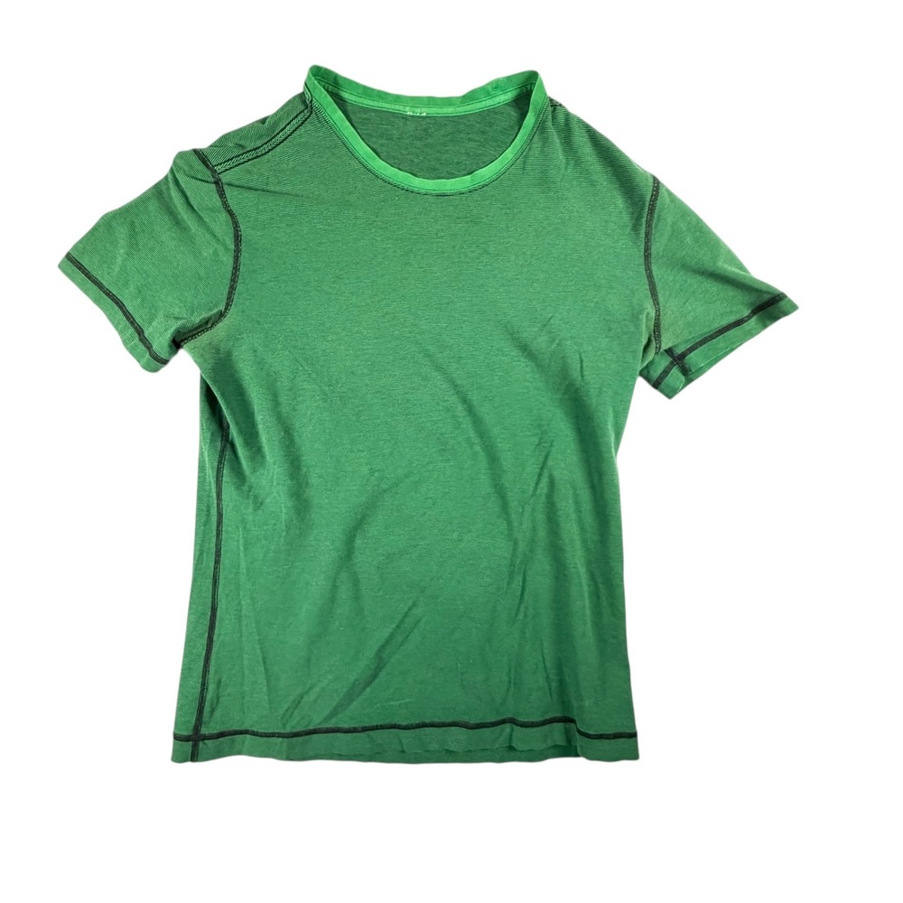 Lululemon T-Shirt Mens Small Green Black Micro Stripe Athletic‎ Short Sleeve EX